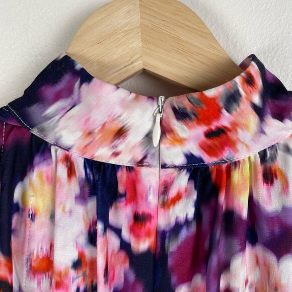 Sam Edelman Brushed Floral High Neck Tiered Dress Size XS Purple Cocktail Party - Picture 7 of 8